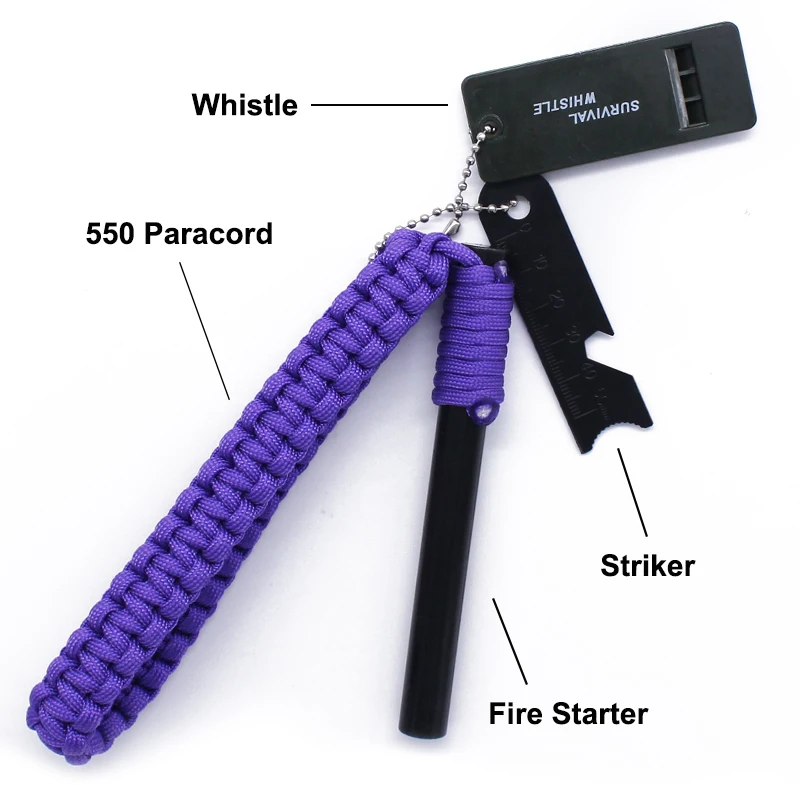 1/2 inch Survival Paracord Handle Fast Magnesium Ferro Fire Steel Rod wtih Whistle