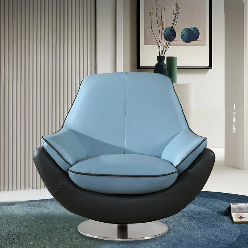 Four colors optional genuine leather swivel 360 degrees rotation leisure corner sofas for small spaces