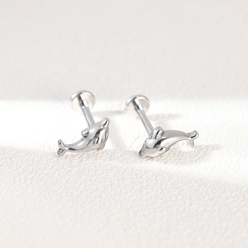 Dolphin Design Stainless Steel Labret Bar Piercing Labret Internally Threaded Lip Earring Studs