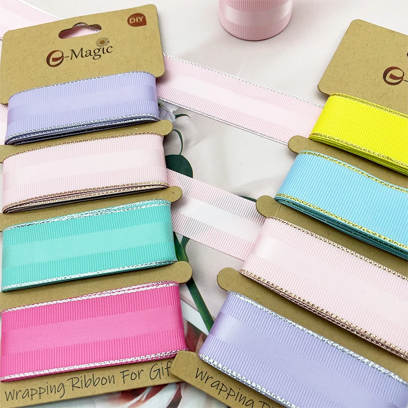E-Magic Cheap Luxury 9MM 16MM 25MM  Grosgrain Ribbon Printed Logo Solid Color Satin Gift Ribbon Roll