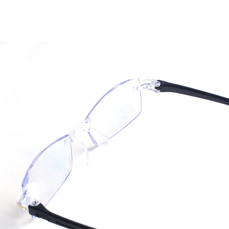 UV400 Anti-Blue Light Slim Reading Eyeglasses Black White Red Rimless Frames Glasses with PC Lenses Protective Packaging