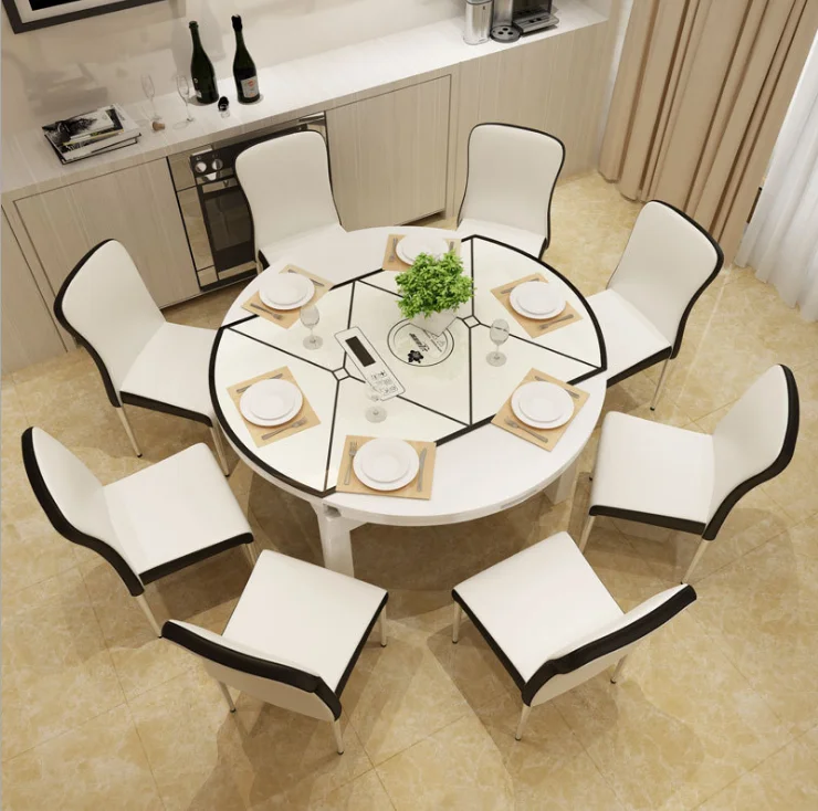 Dining table and chair combination modern minimalist living room small apartment telescopic folding household round dining table