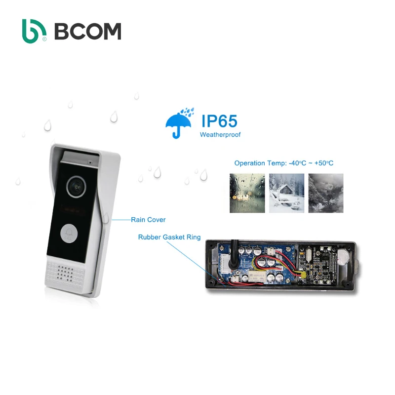 Bcomtech Waterproof 7 Inch Indoor Monitor TCP/IP Video Door Phone SIP Video Camera Intercom Lock Wireless Intercom System