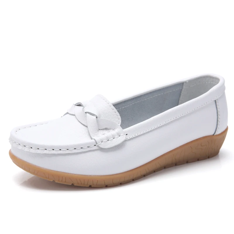 Wholesale Waterproof Non-Slip Medical Operating Room Hospital Genuine Leather White Nurse Shoes With Wedge Heels