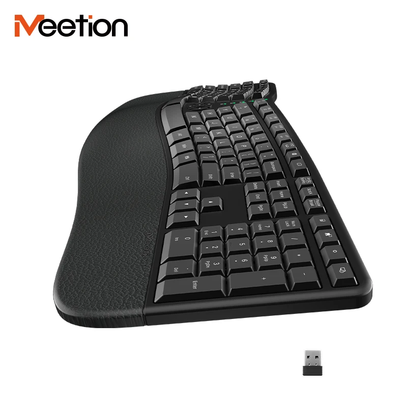 Meetion Mt-directorw Wireless Ergonomic Keyboard Quiet Split Keyboard with Trackball USB 2.4G Black Desktop Membrane USB 2.0 ABS