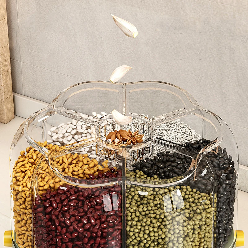 Cereal Grain Container Storage, Upgrade 360 Rotating Food Dispenser with Lid for All Beans, Barley, Millet, Rice