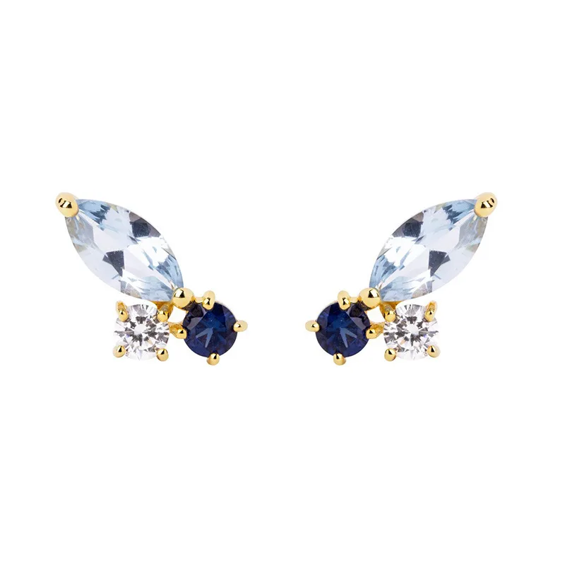 Brass Earrings Geometric Butterfly Zircon Gold Silver Stud Earrings for Women Hainon 2029