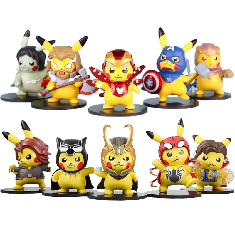 Anime action figure model Avengers 4 Captain America Thor Iron Man Hulk Exterminator cross-dressing Pikachu Funk POP