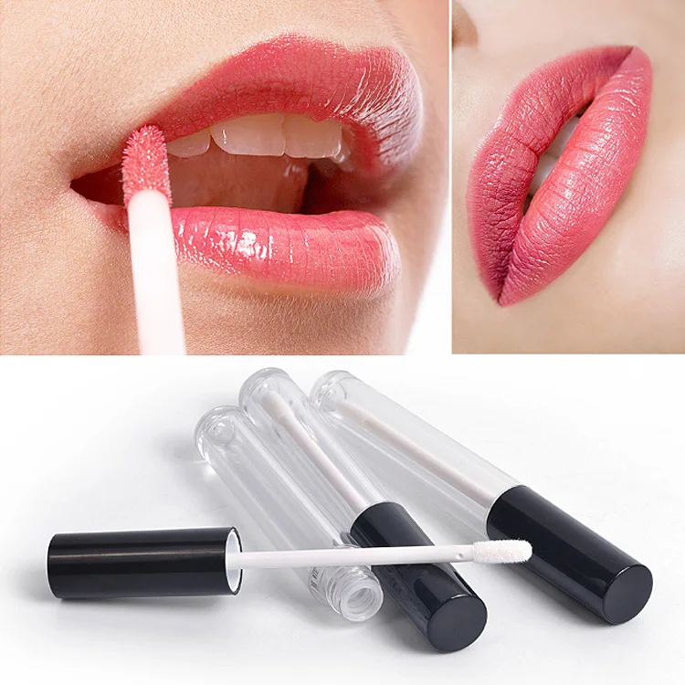 Custom Little 3ml 4 ml 5ml Empty Black Caps Lip Gloss Tube Vendor Private Label 4ml 10ml Rounded Plastic Lipgloss Wand Tubes