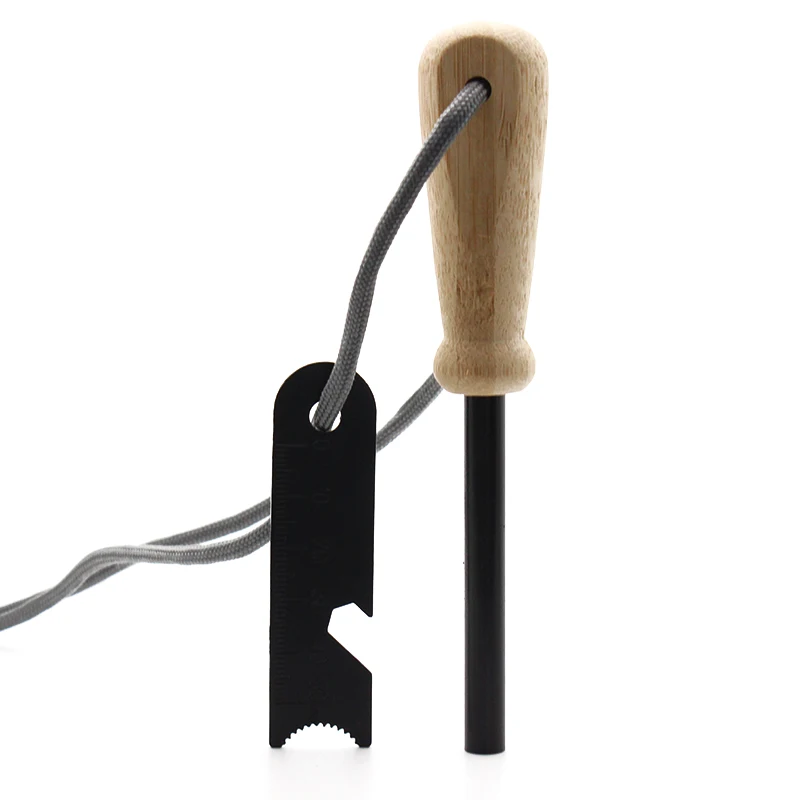 Survival Tinder Paracord EDC Accessories Waterproof Natural Bamboo Handle Fire Ferro Rod Starter for Wildness