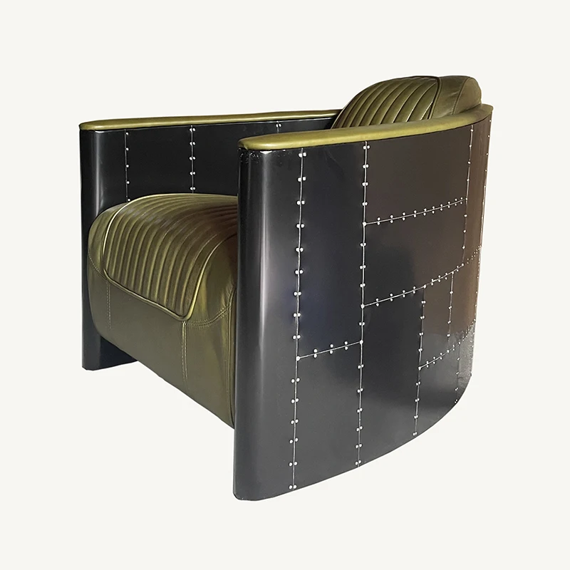 Retro Vintage Black Aluminium Aviator Chair Genuine Leather Tomcat armchair