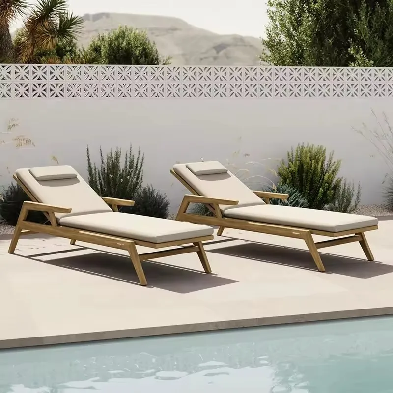 Popular outdoor solid wood waterproof swimming pool chair sun lounger garden patio sunbed sun loungers