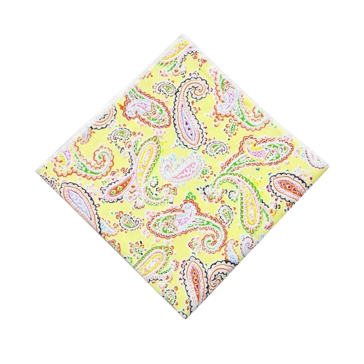 New Custom Design Cotton Pocket Squares for Men Colorful Paisley Pattern Print Handkerchiefs