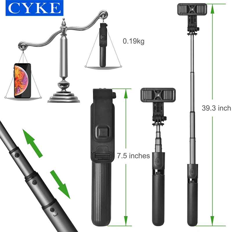  Селфи-палка CYKE L03 из алюминиевого сплава со съемным беспроводным пультом ДУ и мини-штативом селфи-Палка для