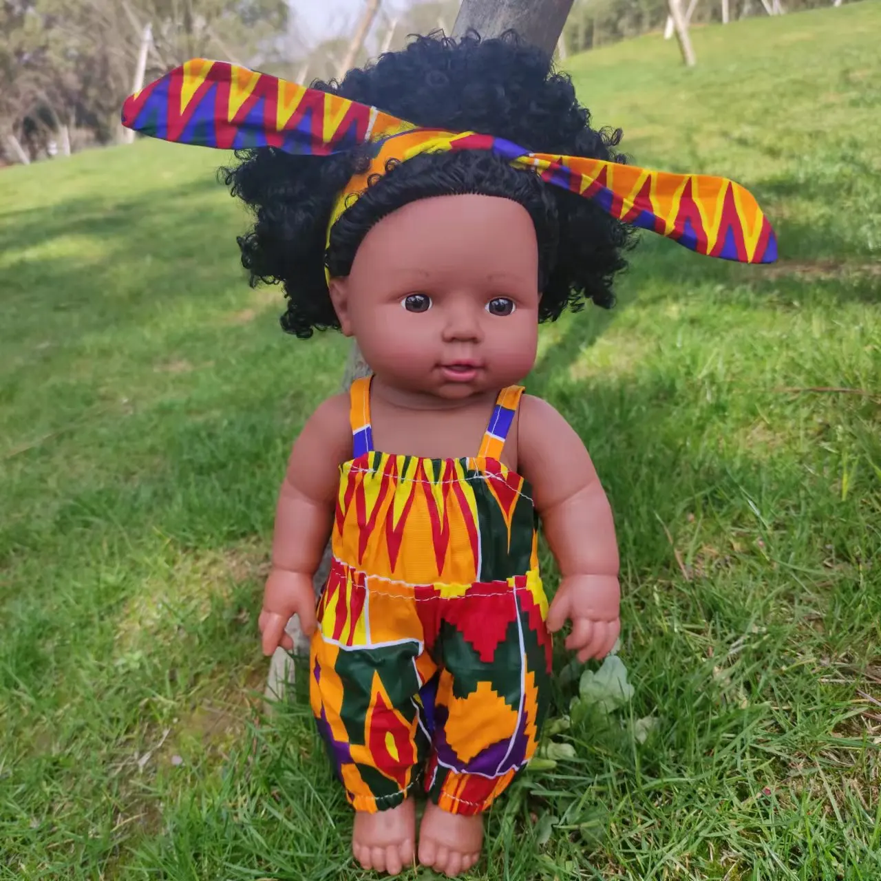 12 inch popular afro curly hair african black skin doll