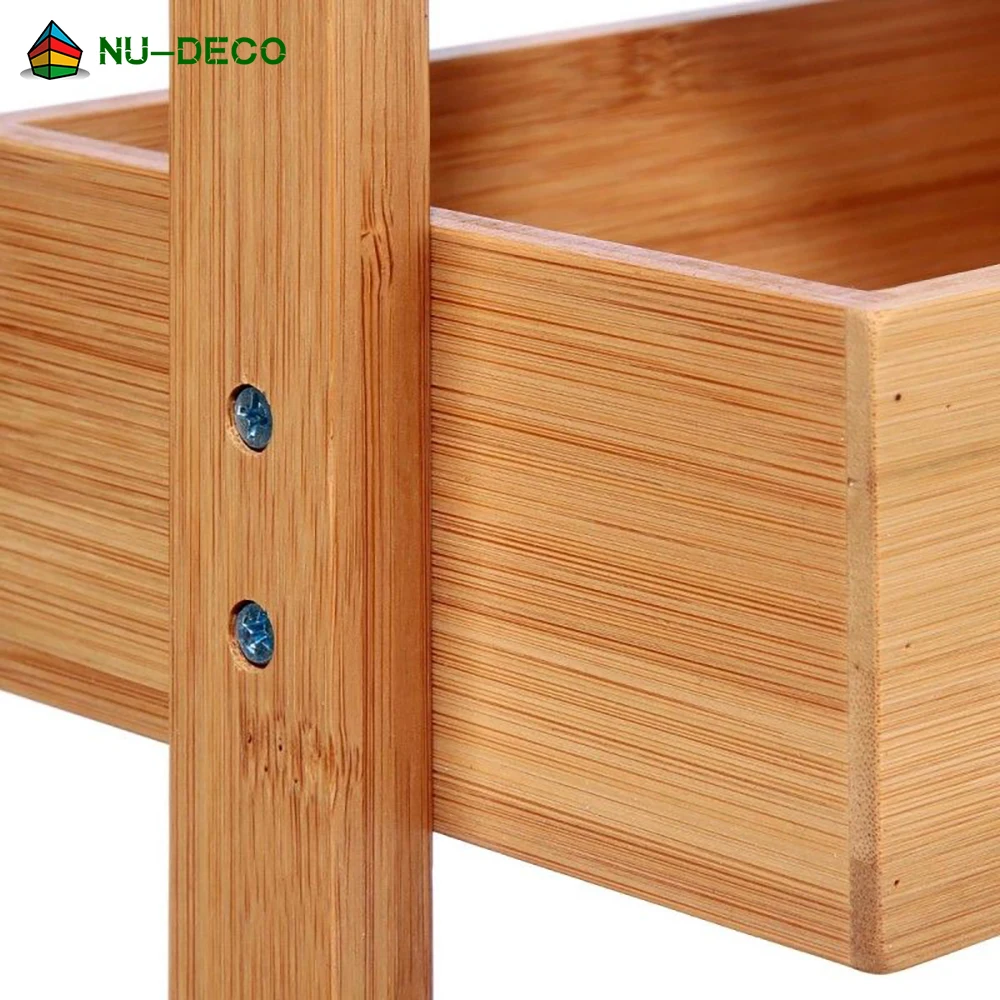 Bamboo 4 layer bathroom storage organizer shelf shampoo soap rack