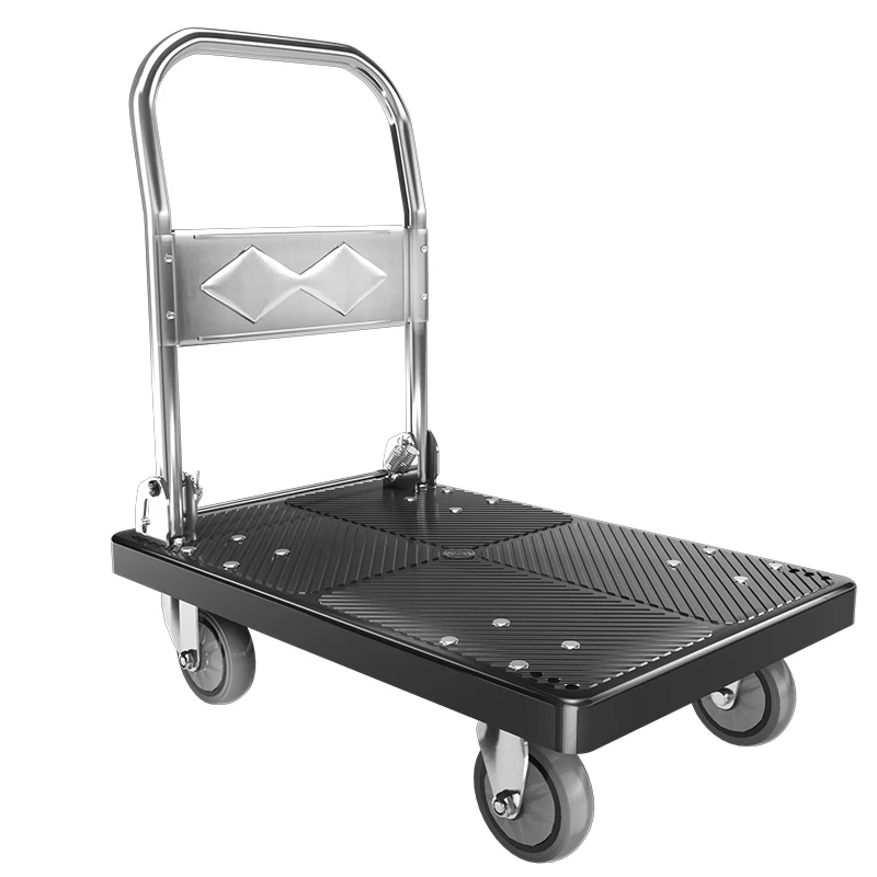 Four Wheels Portable Carry Plastic Shopping Foldable Heavy Duty Hand Truck/Cart Platform Trolley for Warehouse