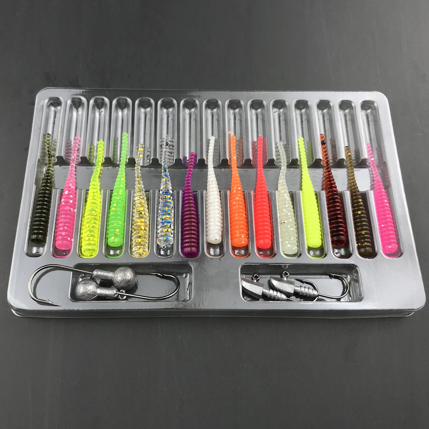 15pcs rooting soft PVC lure hot sale+4pcs lead head fishing hook fish sets soft bait kits