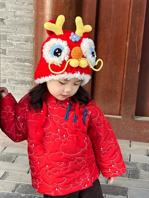Китайская Новогодняя сумка через плечо для детей Очаровательная Праздничная аксессуар в стиле тигра и льва с вышивкой ручной работы шляпа