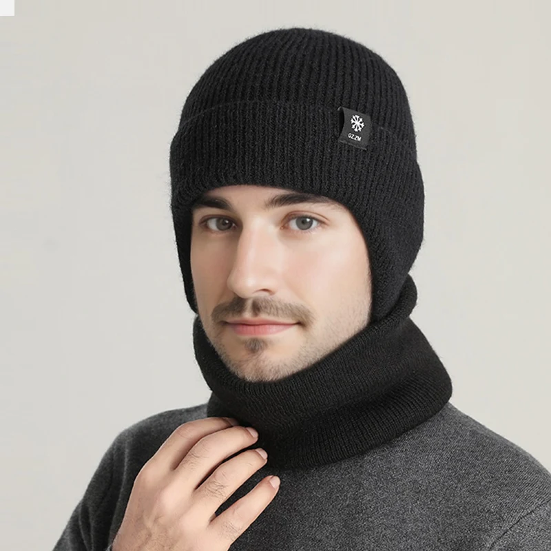 Cheap bike riding protection neck warm outdoor acrylic man winter knitted beanie hat scarf set