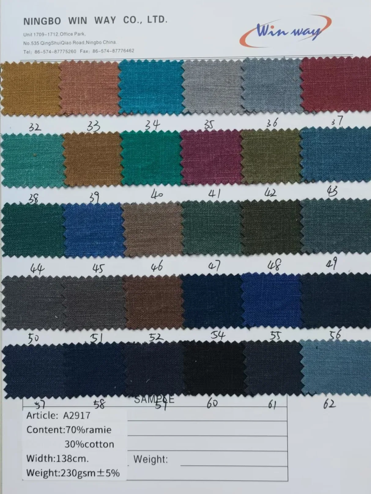 Ramie/cotton fabric in stock.Hot selling hemp two-tone chambray style colorful cotton soft yarn dyed slub linen shirting fabric