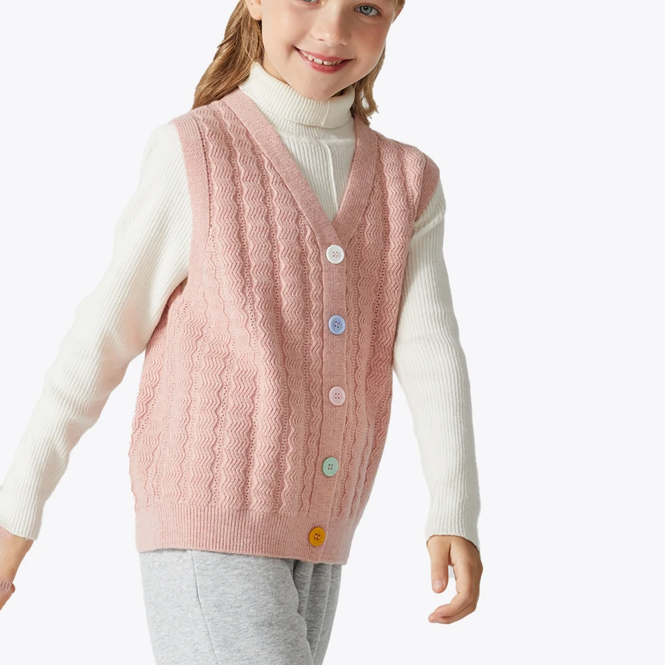 
Autumn and winter girls cardigan v neck sleeveless wool knit vest  (1600170498700)