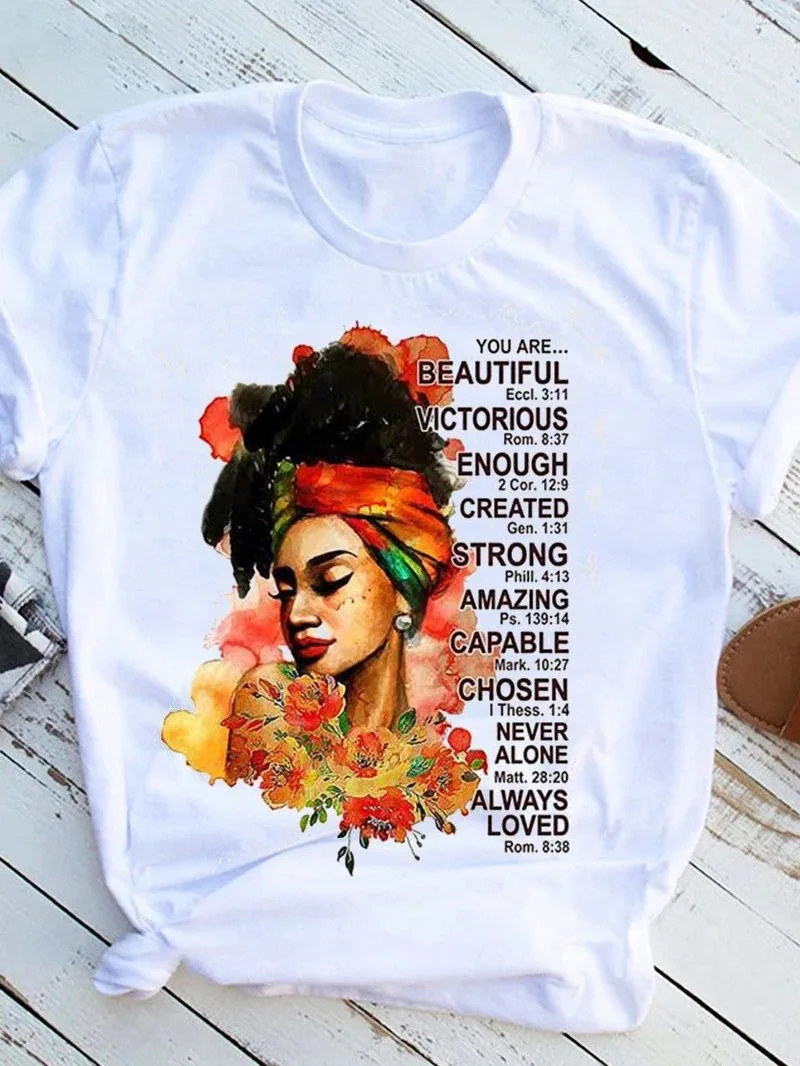 God says you are black girl is beautiful Magic T Shirt Women Graphic T-shirts Plus Size africa girl t-shirts prints