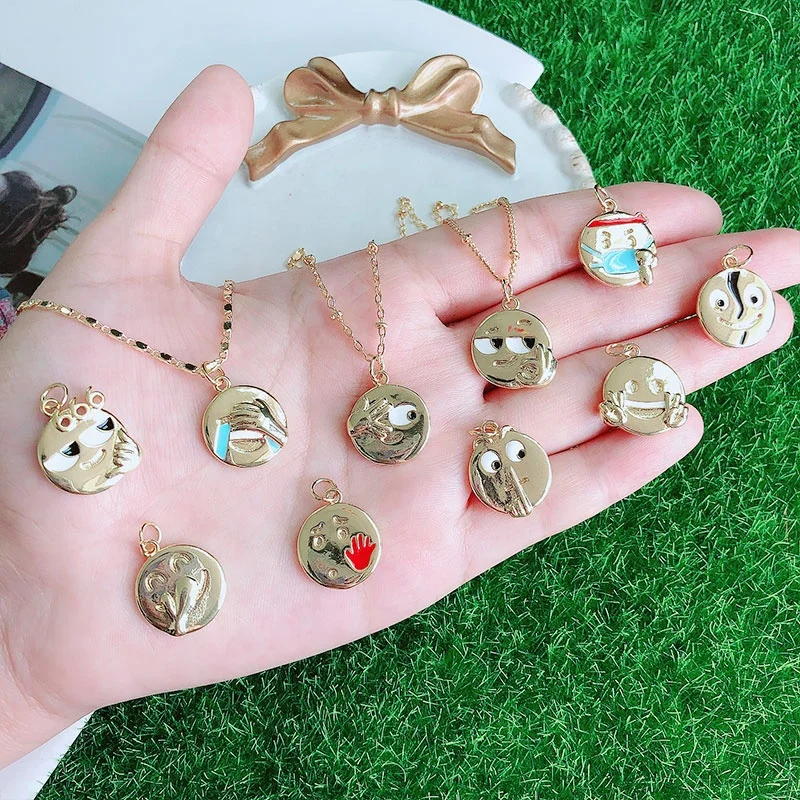 
Jewelry wholesale Gold Plated Enamel funny Jewelry Happy/Sad/Cry Face Emotion Pendant Necklace 