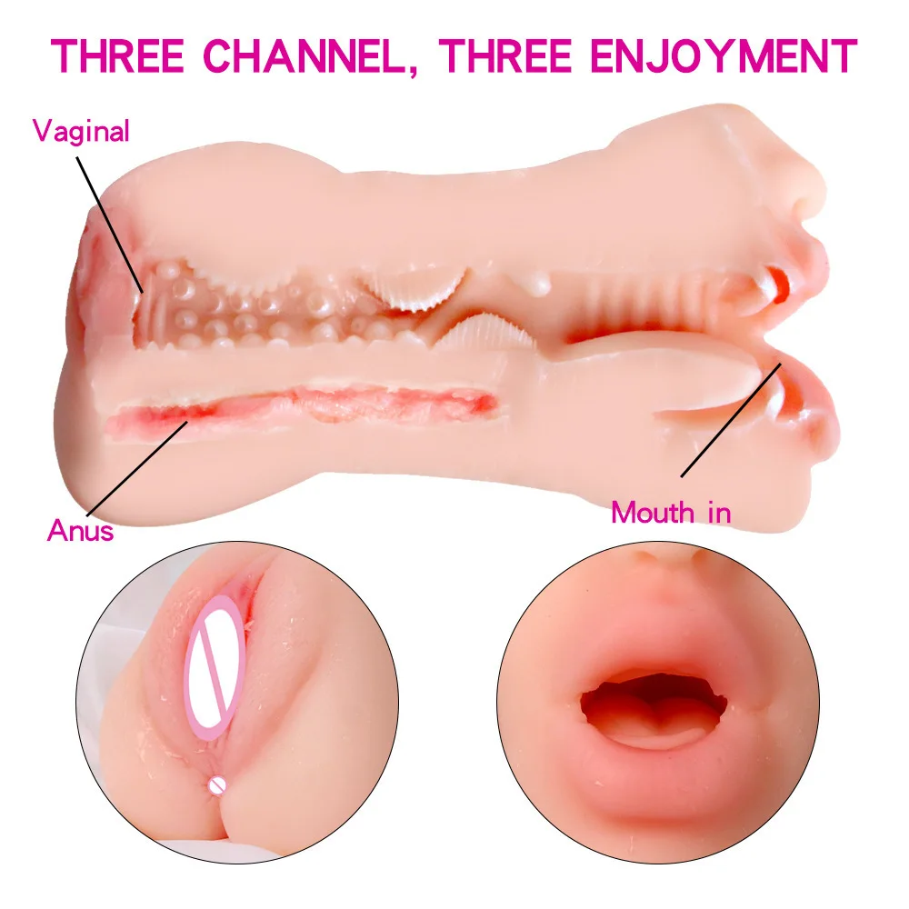 3 In 1 Oral Sex Men Massage Manual Masturbation Silicone Doll Skin Color Airplane Cup Male Masturber Cup Toys