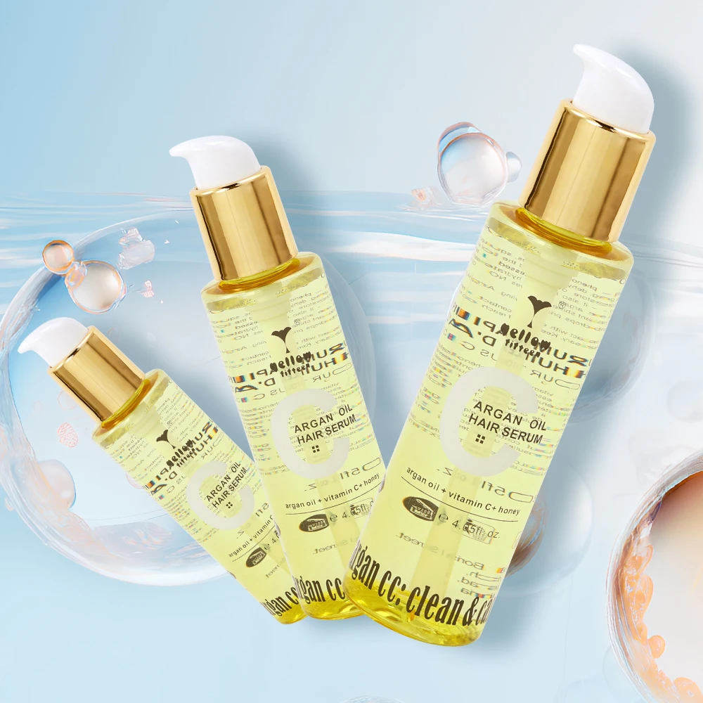 Customize Label Argan Oil Hair Repair Serum Vitamin C Sun Screen Brilliant Shine Hair Oil for 4C Hair