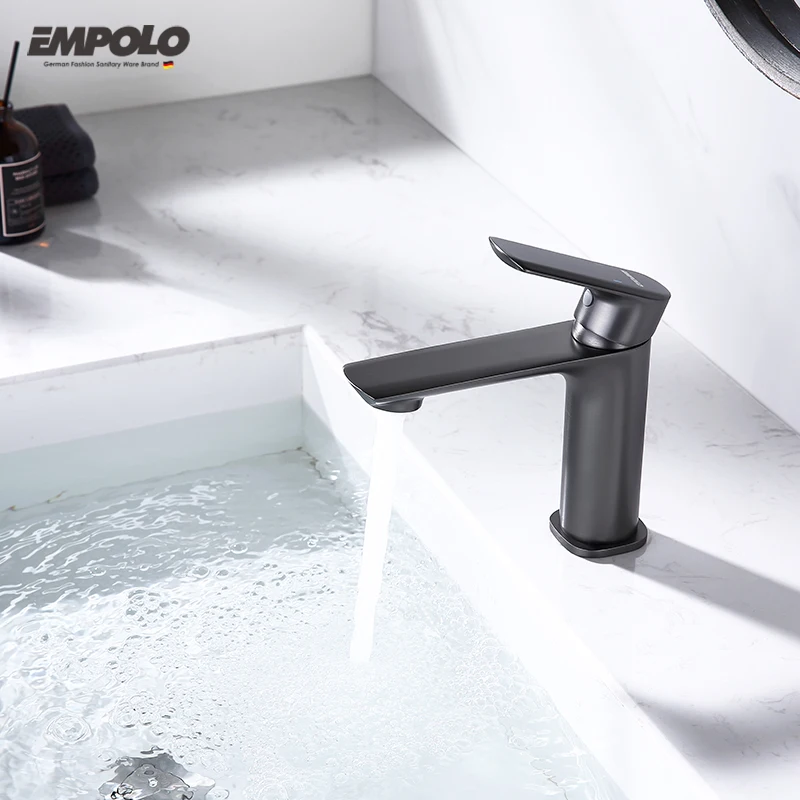 Empolo Luxury High Quality Chrome Washroom Basin Mixer Taps Waterfall Matte Black Bathroom Faucet