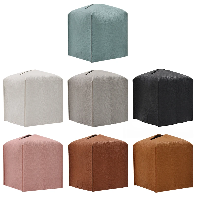 Leather Tissue Cover Square Tissue Holder Home  Office Leather Tissue Box