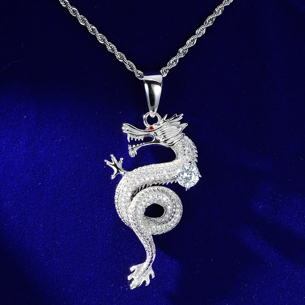 characteristic hiphop sterling silver rhodium plated china traditional cubic zircon dragon pendant