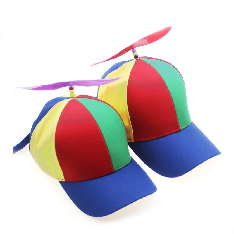 Оптовая продажа, Детская шляпа от солнца, Детская Радужная бейсбольная шляпа, креативная Съемная Спортивная Кепка с пропеллером для детей