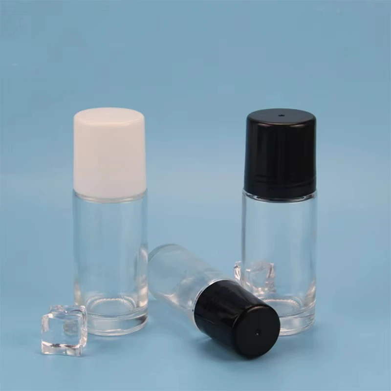 Wholesale empty 30ml 50ml 1oz clear essential oil plastic roller bottle deodorant glass roll on bottle with white black cap