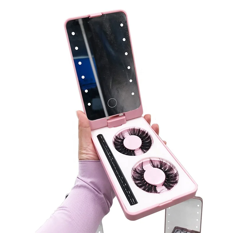 Wholesale Eyelashes Box Case Led Light Empty Venders Led Lash Boxes Storage Case Custom Logo Eyelash Packaging With Mirror