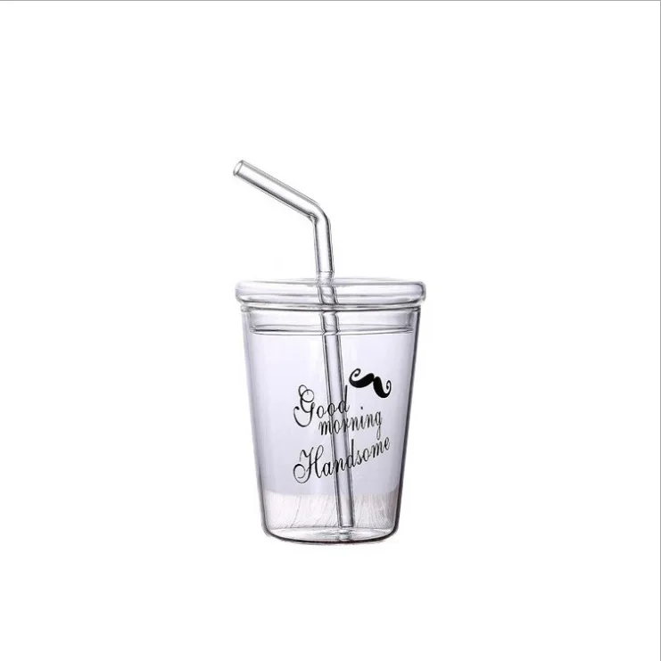 17OZ Glass Cups High Borosilicate Glass Tumbler Iced Coffee With Lids and Glass Straws