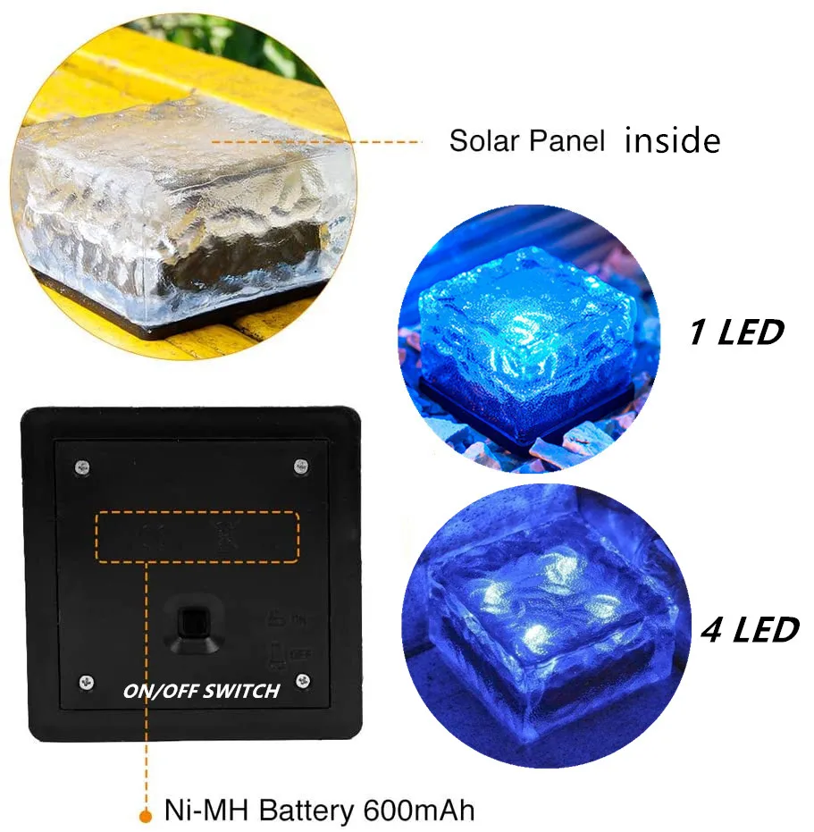 
1 LED Waterproof Garden Paver Solar Ice Cube Brick Buried Light Lamp Paver for Garden Courtyard Pathway Patio Outdoor Decoration 