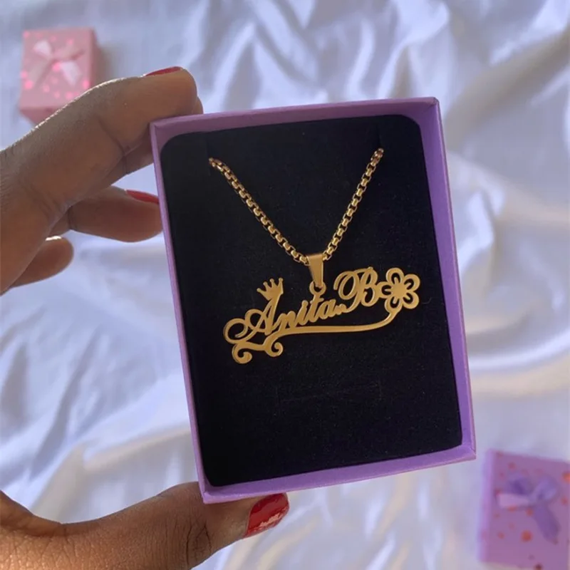 Personalized Name Necklace Gold Plated Stars Heart Pendant Stainless Steel Customized Letter Choker for Women Jewelry