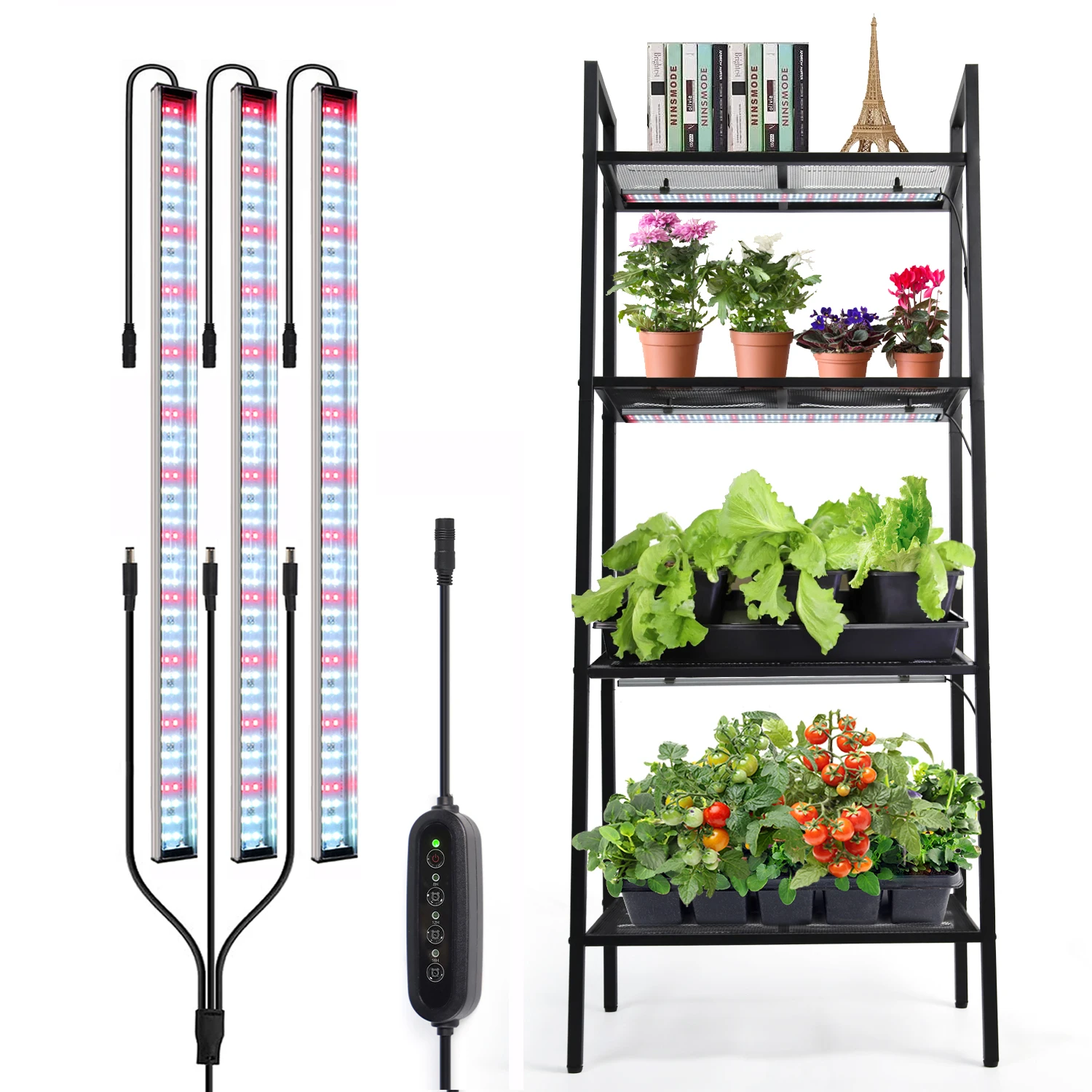 4 Tier Metal Storage Rack Indoor Multilayer Plant Wheel Stand Led Flower Shelf For Mushroom Nursery Vegetables Growing