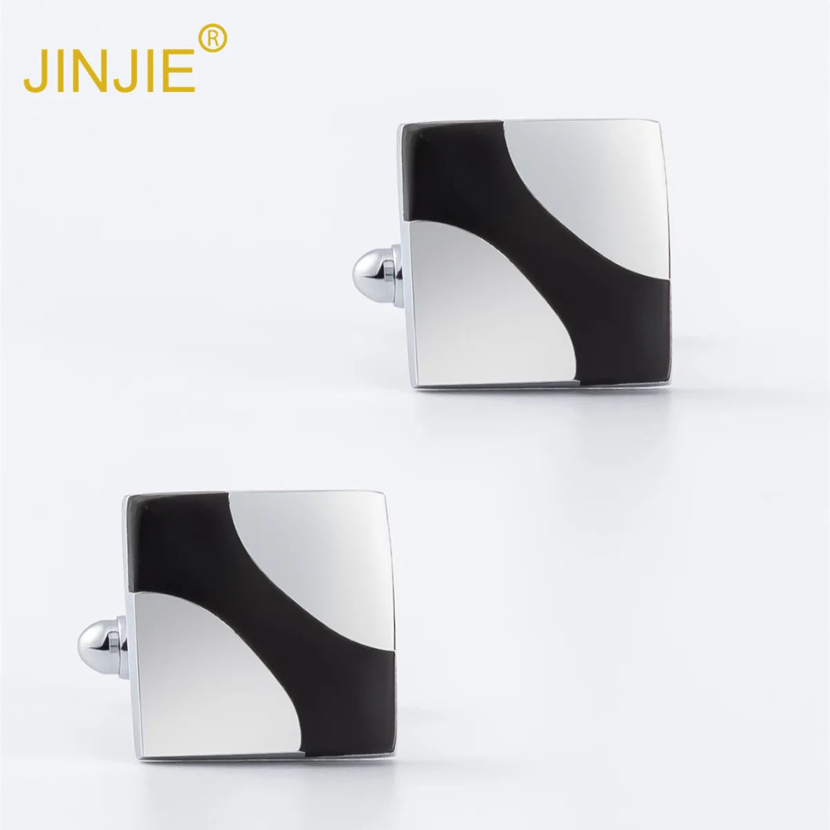 Low price ready to ship Classic cheap square Black and white pattern silver button men cufflinks