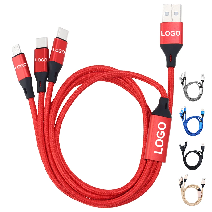Factory Wholesale 3 in 1 Charging Cable Data Wire Micro USB Type-c 8pin Fast Charge Three-In-One Nylon Braided Data Cable