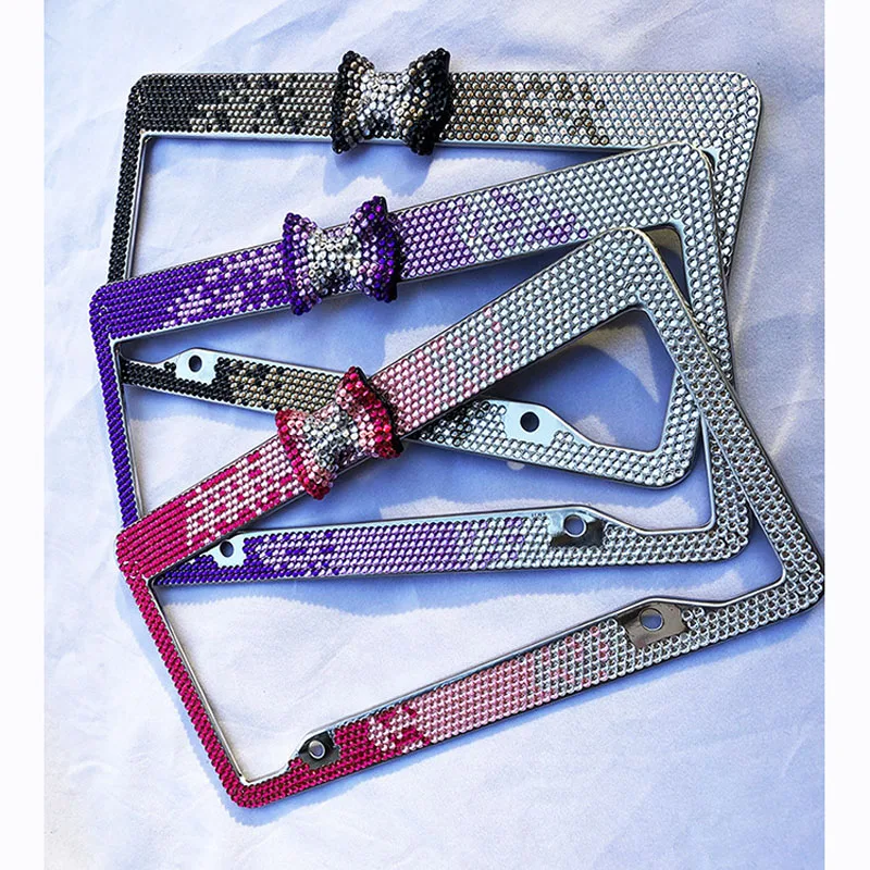 Handmade Bow Cap Covers Diamond License Plate Frame Sparkle Auto Bling Rhinestone Plate Frame Crystals License Plate Frame