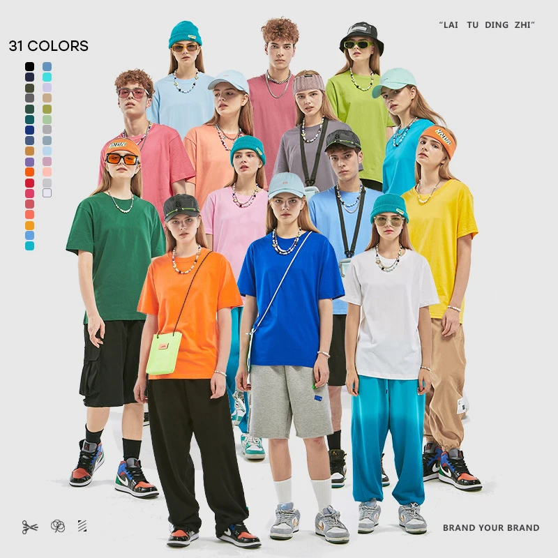 Wholesale combed cotton t-shirt with logo custom logo printed multicolor loose couple styles casual top