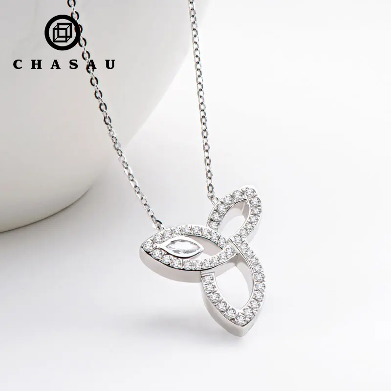 Wedding Silver Jewelry cubic zircon 925 Sterling Silver Pendant Necklace Leaves Long Chain Necklace for Women