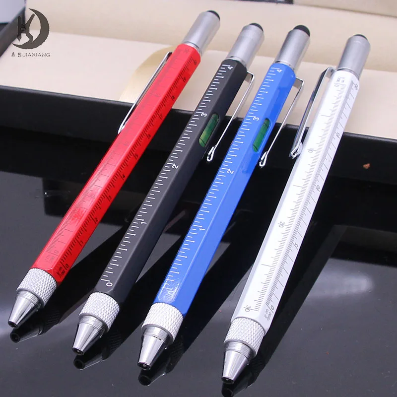 Unique Men Gifts Custom brand Logo Multi tool Tech Tool Pen 6 in 1 Pen with Ruler Level gauge Black/silver/ blue Ballpoint Pen
