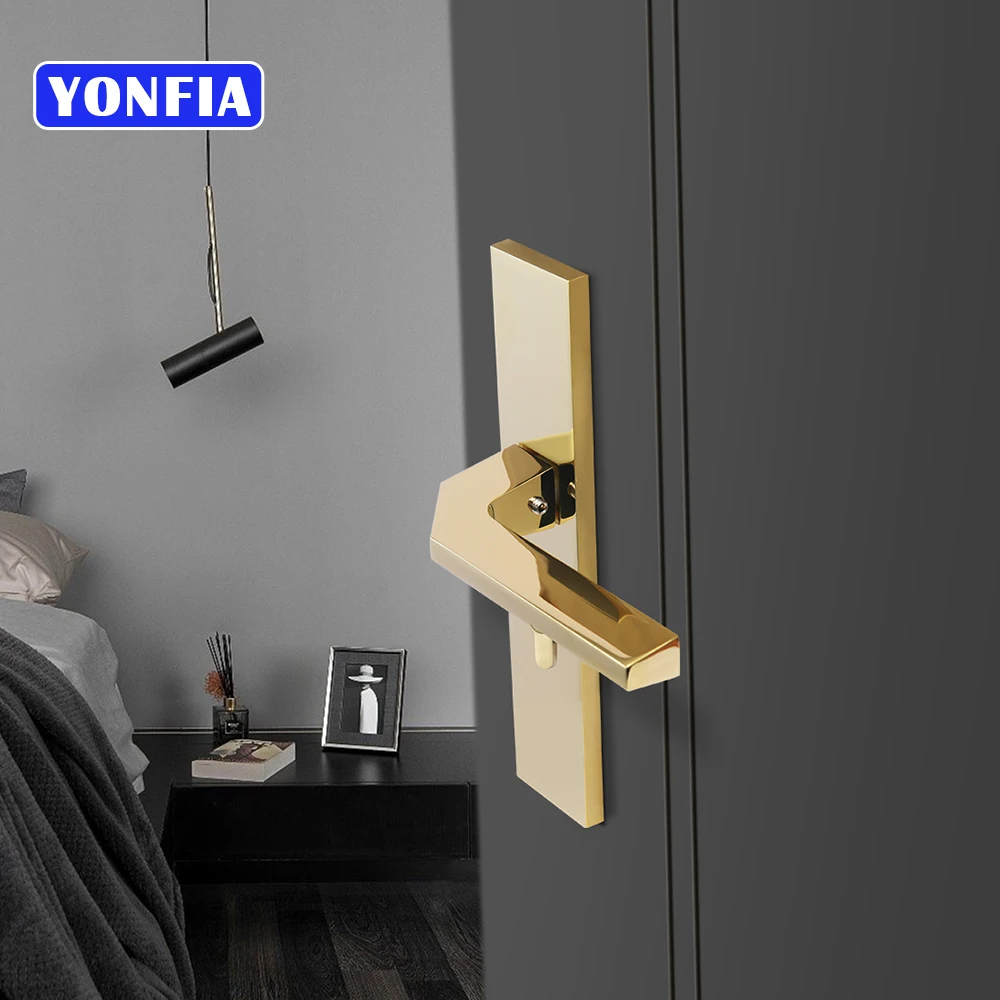 YONFIA 8090P11 American Gold Mute Bedroom Door Lock with Keys Security Entrance Door Handle Lock Anti-theft Interior Door