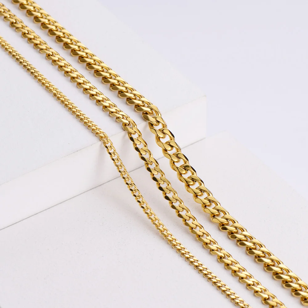 Wholesale 5mm Gold Plated Chunky Cadena Cubana Stainless Steel Miami Cuban Link Chain