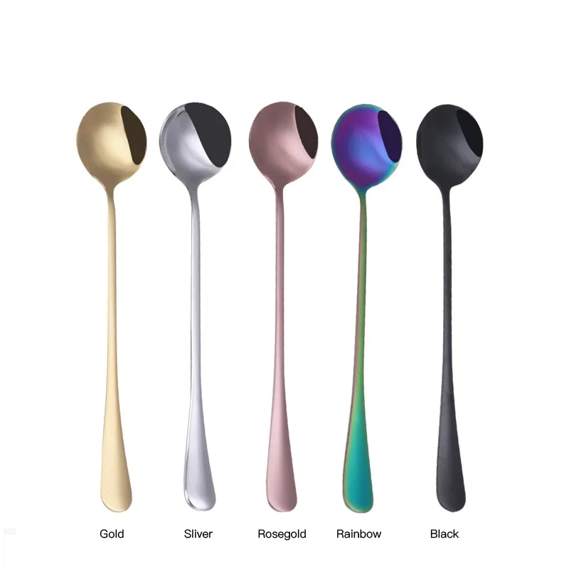 Набор столовых приборов из нержавеющей стали, разноцветная ложка с длинной ручкой, для чая, кофе, мороженого, для ресторанов и отелей, экологичный