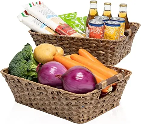 Wholesale wicker baskets for Storage with Wooden Handles,Waterproof Plastic Wicker Storage Basket for Shelves